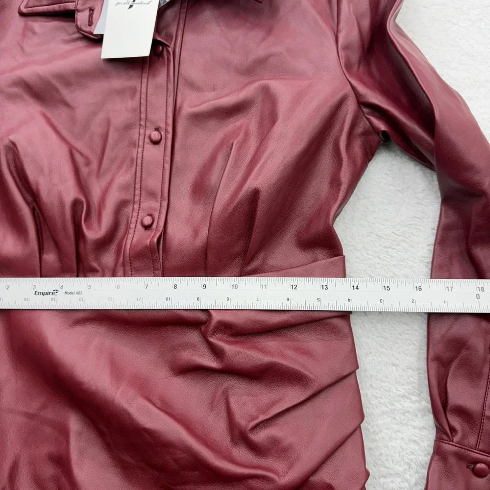 7 For All Mankind Womens Faux Vegan Leather Ruched Midi Dress Burgundy Size S